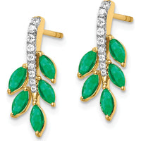 14K Yellow Gold Drop Earrings with Marquise Emeralds and Round Diamonds - 0.1 Carat Total Diamond Weight by Monteluci Fine Jewelry