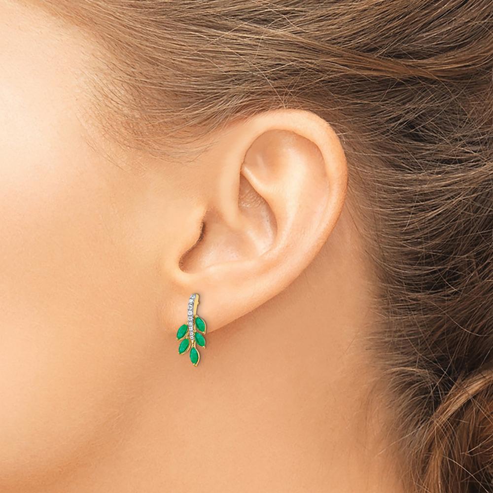 14K Yellow Gold Drop Earrings with Marquise Emeralds and Round Diamonds - 0.1 Carat Total Diamond Weight by Monteluci Fine Jewelry