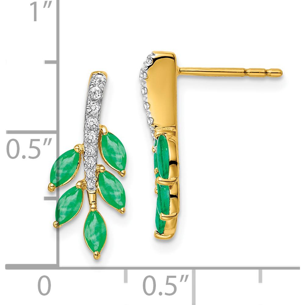 14K Yellow Gold Drop Earrings with Marquise Emeralds and Round Diamonds - 0.1 Carat Total Diamond Weight by Monteluci Fine Jewelry