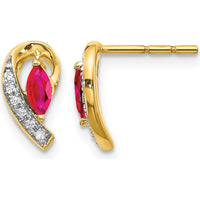 14K Yellow Gold Drop Earrings with Marquise Rubies and Round Diamonds - 0.16 Carat Ruby & 0.017 Carat Total Diamond Weight by Monteluci Fine Jewelry