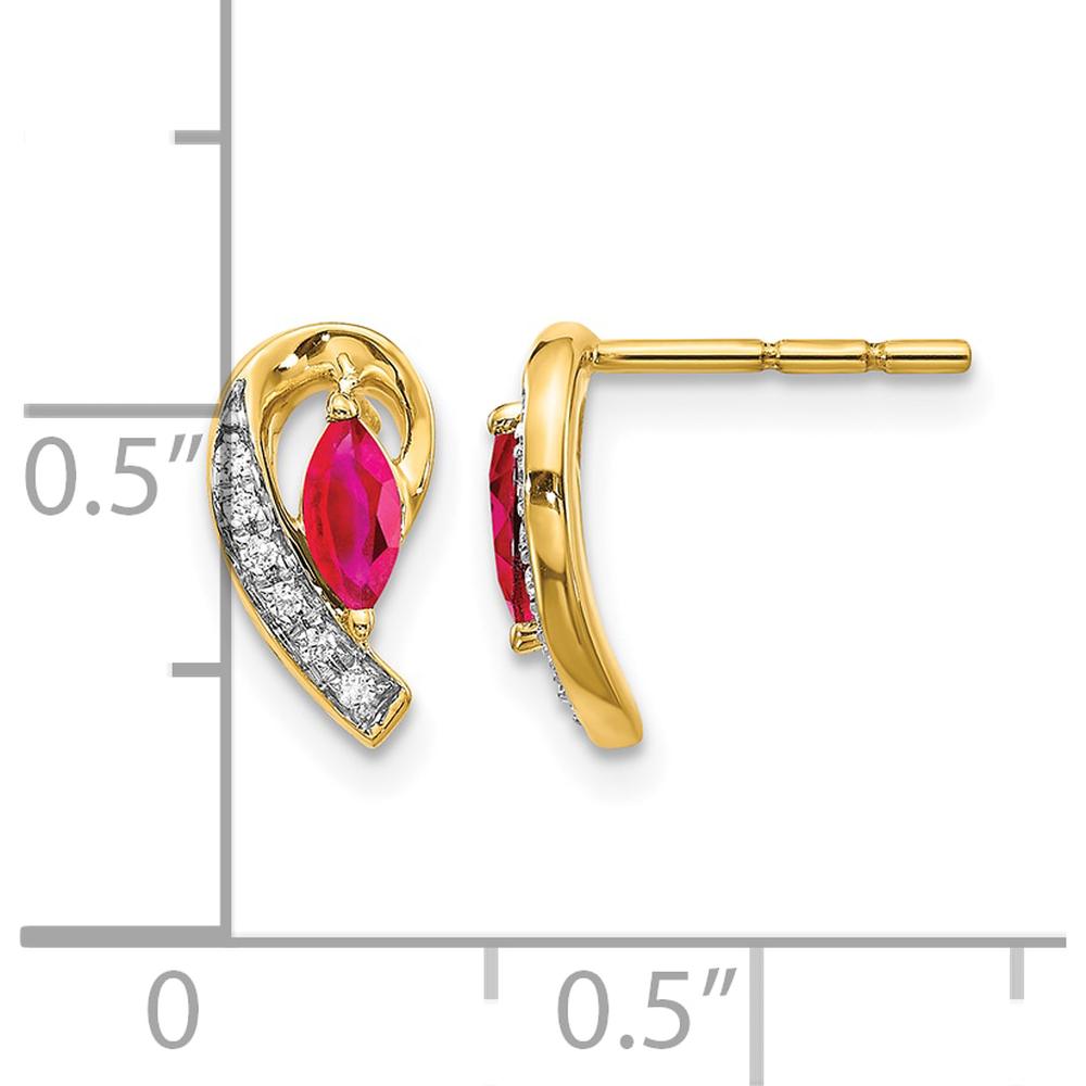14K Yellow Gold Drop Earrings with Marquise Rubies and Round Diamonds - 0.16 Carat Ruby & 0.017 Carat Total Diamond Weight by Monteluci Fine Jewelry