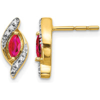 14K Yellow Gold Drop Earrings with Marquise Ruby and Round Diamonds - 0.18 Carat Total Ruby Weight, 0.02 Carat Total Diamond Weight by Monteluci Fine Jewelry