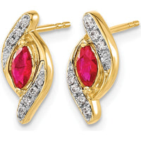 14K Yellow Gold Drop Earrings with Marquise Ruby and Round Diamonds - 0.18 Carat Total Ruby Weight, 0.02 Carat Total Diamond Weight by Monteluci Fine Jewelry