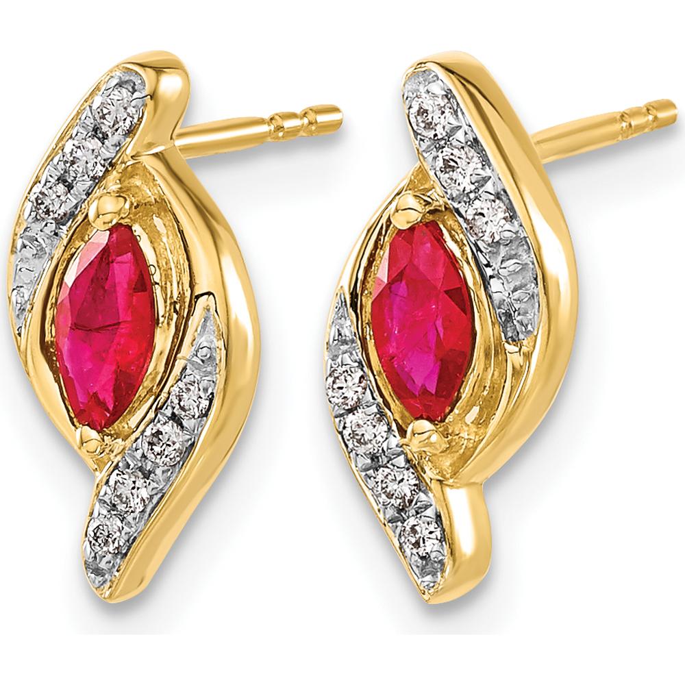 14K Yellow Gold Drop Earrings with Marquise Ruby and Round Diamonds - 0.18 Carat Total Ruby Weight, 0.02 Carat Total Diamond Weight by Monteluci Fine Jewelry