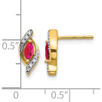 14K Yellow Gold Drop Earrings with Marquise Ruby and Round Diamonds - 0.18 Carat Total Ruby Weight, 0.02 Carat Total Diamond Weight by Monteluci Fine Jewelry