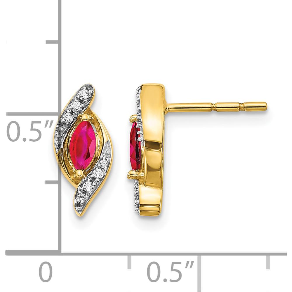 14K Yellow Gold Drop Earrings with Marquise Ruby and Round Diamonds - 0.18 Carat Total Ruby Weight, 0.02 Carat Total Diamond Weight by Monteluci Fine Jewelry
