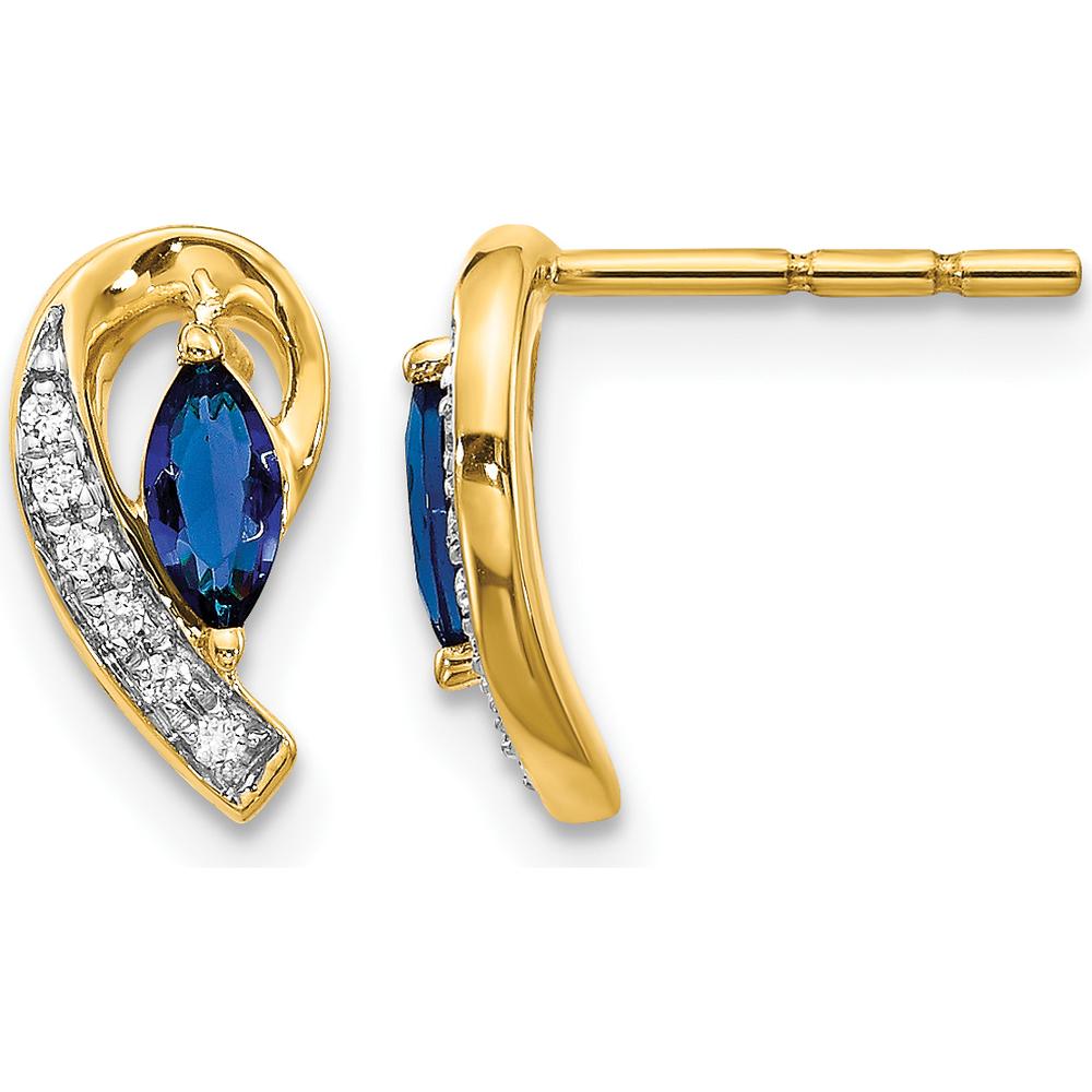 14K Yellow Gold Drop Earrings with Marquise Sapphire and Round Diamond Accent - 0.16 Carat Total Sapphire Weight, 0.03 Carat Total Diamond Weight by Monteluci Fine Jewelry