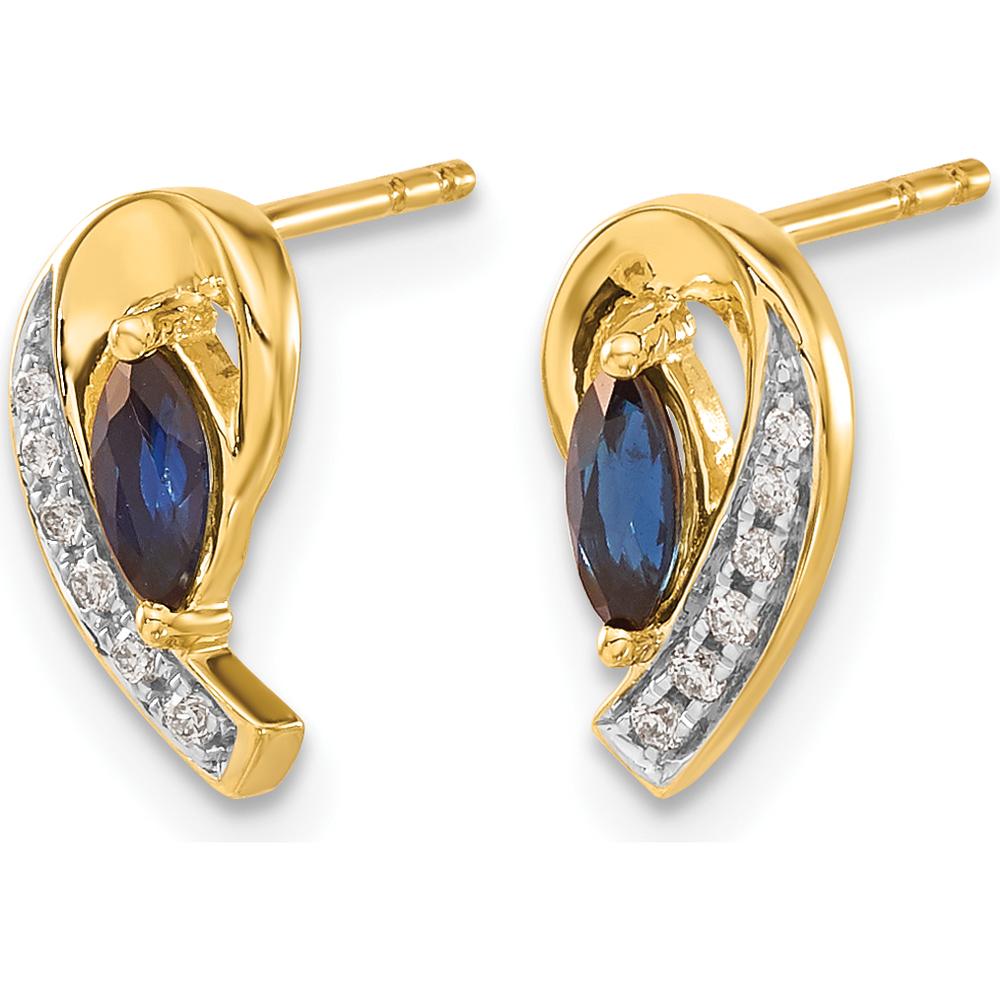 14K Yellow Gold Drop Earrings with Marquise Sapphire and Round Diamond Accent - 0.16 Carat Total Sapphire Weight, 0.03 Carat Total Diamond Weight by Monteluci Fine Jewelry
