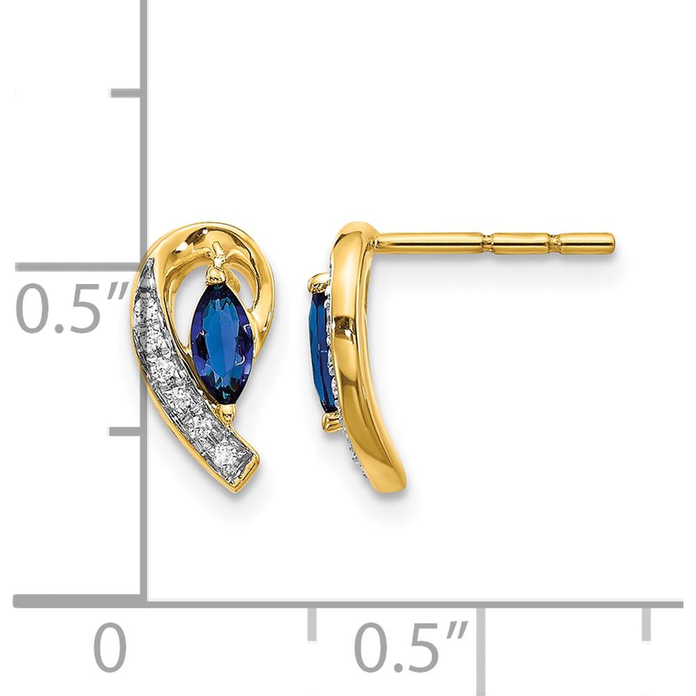 14K Yellow Gold Drop Earrings with Marquise Sapphire and Round Diamond Accent - 0.16 Carat Total Sapphire Weight, 0.03 Carat Total Diamond Weight by Monteluci Fine Jewelry