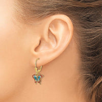14K Yellow Gold Drop Earrings with Multicolor Enamel Butterfly Design by 0