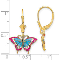 14K Yellow Gold Drop Earrings with Multicolor Enamel Butterfly Design by 0