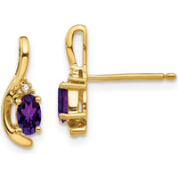 14K Yellow Gold Drop Earrings with Oval Amethyst and Round Diamonds - 0.23 Carat Amethyst Weight by Oro Pregiato