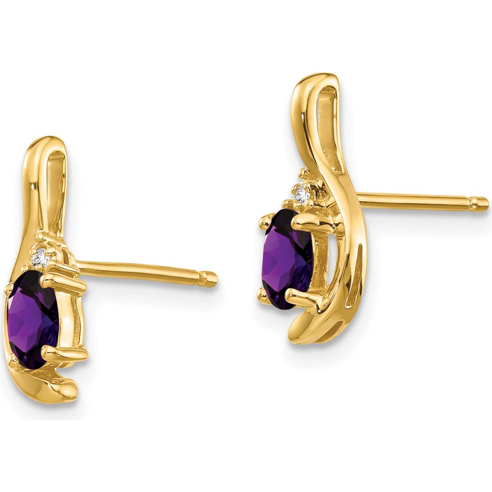 14K Yellow Gold Drop Earrings with Oval Amethyst and Round Diamonds - 0.23 Carat Amethyst Weight by Oro Pregiato
