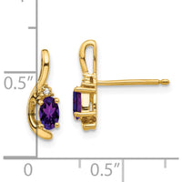 14K Yellow Gold Drop Earrings with Oval Amethyst and Round Diamonds - 0.23 Carat Amethyst Weight by Oro Pregiato