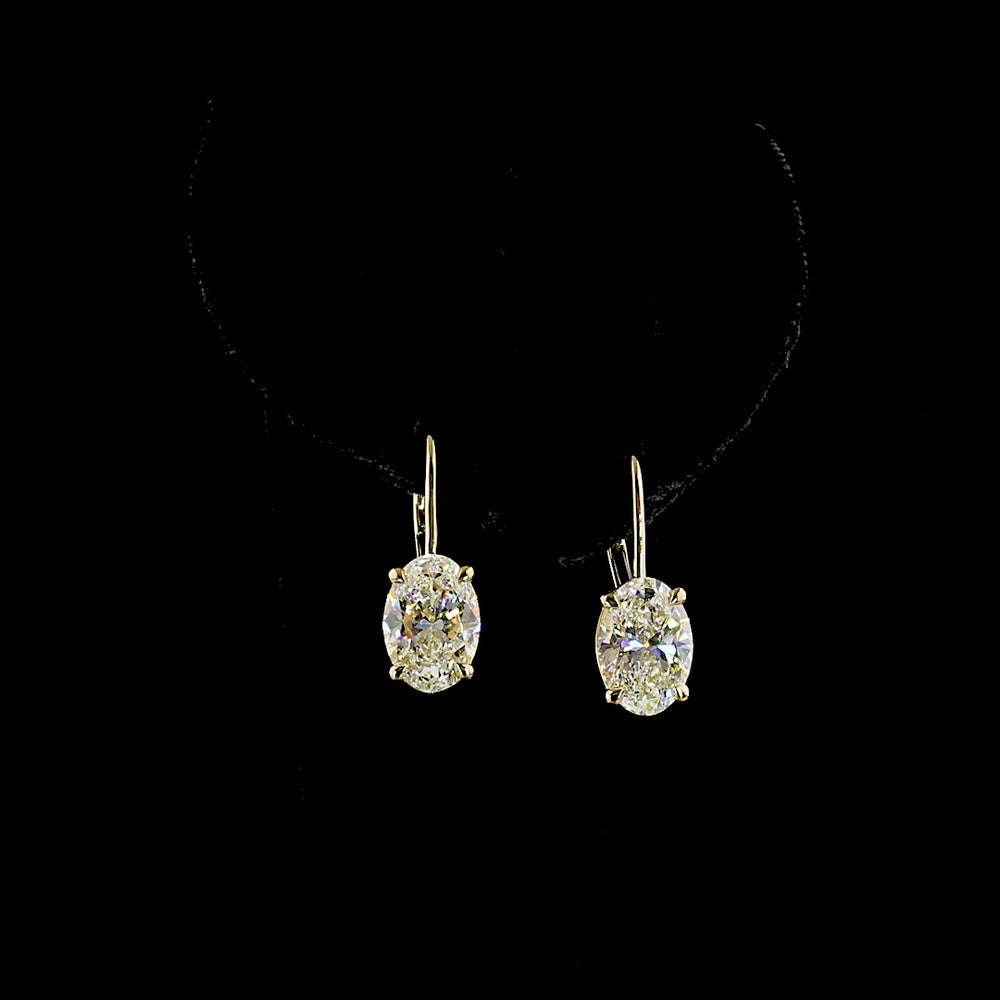 14K Yellow Gold Drop Earrings with Oval Cut Lab Diamonds - 2.00 Carat and 2.03 Carat Center Stones, F VS1 Clarity - 8.36 Carat Total Diamond Weight - Covaloro Fine Jewelry