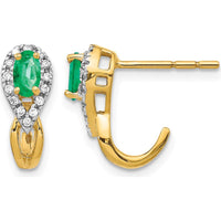 14K Yellow Gold Drop Earrings with Oval Emeralds and Round Diamond Halo - 0.30 Carat Total Emerald Weight, 0.14 Carat Total Diamond Weight by Monteluci Fine Jewelry