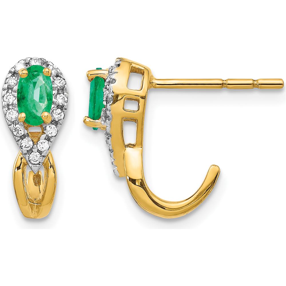 14K Yellow Gold Drop Earrings with Oval Emeralds and Round Diamond Halo - 0.30 Carat Total Emerald Weight, 0.14 Carat Total Diamond Weight by Monteluci Fine Jewelry