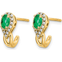 14K Yellow Gold Drop Earrings with Oval Emeralds and Round Diamond Halo - 0.30 Carat Total Emerald Weight, 0.14 Carat Total Diamond Weight by Monteluci Fine Jewelry