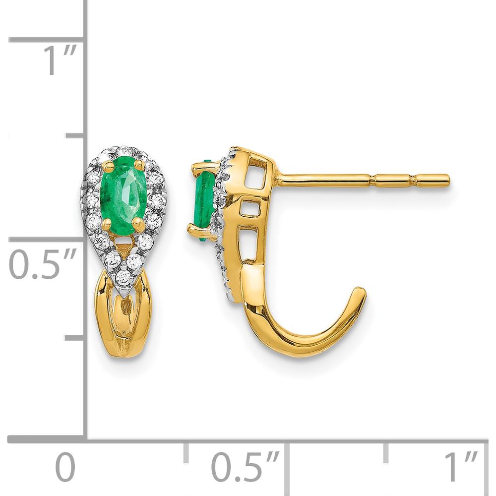 14K Yellow Gold Drop Earrings with Oval Emeralds and Round Diamond Halo - 0.30 Carat Total Emerald Weight, 0.14 Carat Total Diamond Weight by Monteluci Fine Jewelry