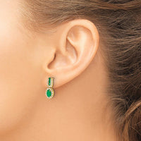 14K Yellow Gold Drop Earrings with Oval Emeralds and Round Diamond Halo - 0.42 Carat Total Emerald Weight, 0.08 Carat Total Diamond Weight by Monteluci Fine Jewelry
