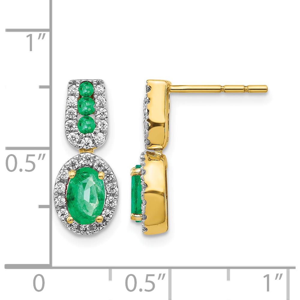 14K Yellow Gold Drop Earrings with Oval Emeralds and Round Diamond Halo - 0.42 Carat Total Emerald Weight, 0.08 Carat Total Diamond Weight by Monteluci Fine Jewelry
