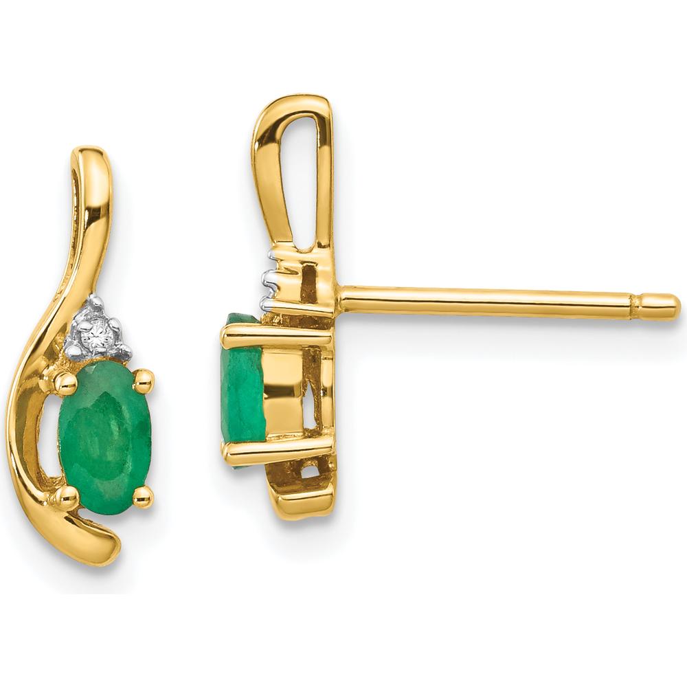 14K Yellow Gold Drop Earrings with Oval Emeralds and Round Diamonds - 0.293 Carat Total Emerald Weight, 0.005 Carat Total Diamond Weight by Oro Pregiato