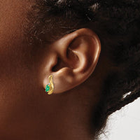 14K Yellow Gold Drop Earrings with Oval Emeralds and Round Diamonds - 0.293 Carat Total Emerald Weight, 0.005 Carat Total Diamond Weight by Oro Pregiato
