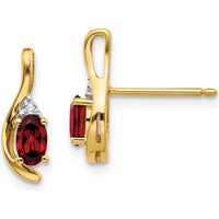 14K Yellow Gold Drop Earrings with Oval Garnet and Round Diamonds - 0.30 Carat Total Garnet Weight, 0.005 Carat Total Diamond Weight by Oro Pregiato