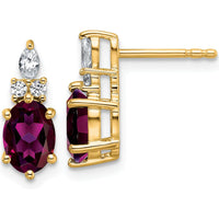 14K Yellow Gold Drop Earrings with Oval Rhodolite Garnets and Round Marquise Diamonds - 0.12 Carat Total Rhodolite Garnet Weight, 0.068 Carat Total Diamond Weight by Oro Pregiato