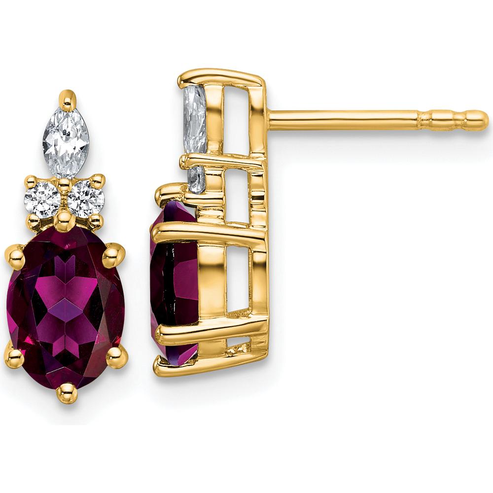 14K Yellow Gold Drop Earrings with Oval Rhodolite Garnets and Round Marquise Diamonds - 0.12 Carat Total Rhodolite Garnet Weight, 0.068 Carat Total Diamond Weight by Oro Pregiato