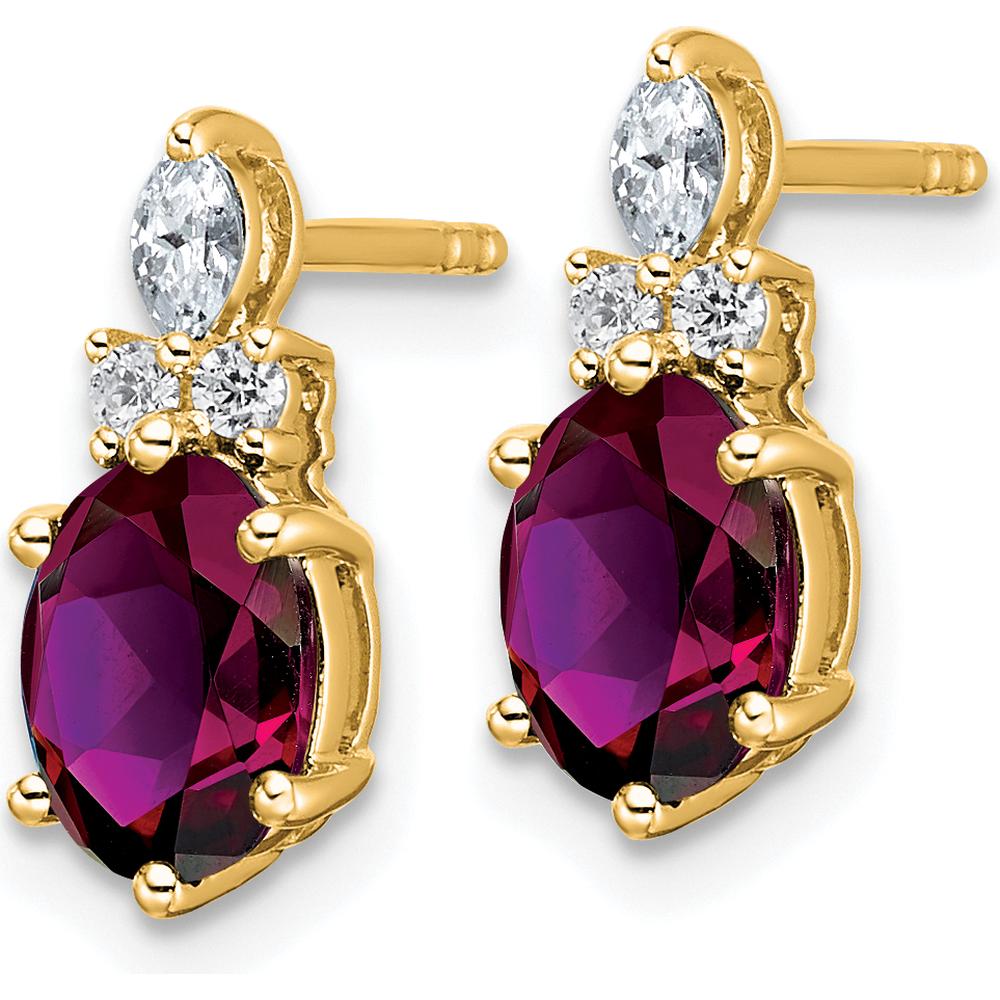 14K Yellow Gold Drop Earrings with Oval Rhodolite Garnets and Round Marquise Diamonds - 0.12 Carat Total Rhodolite Garnet Weight, 0.068 Carat Total Diamond Weight by Oro Pregiato