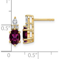 14K Yellow Gold Drop Earrings with Oval Rhodolite Garnets and Round Marquise Diamonds - 0.12 Carat Total Rhodolite Garnet Weight, 0.068 Carat Total Diamond Weight by Oro Pregiato