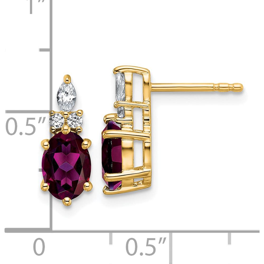 14K Yellow Gold Drop Earrings with Oval Rhodolite Garnets and Round Marquise Diamonds - 0.12 Carat Total Rhodolite Garnet Weight, 0.068 Carat Total Diamond Weight by Oro Pregiato