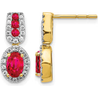 14K Yellow Gold Drop Earrings with Oval Ruby and Round Diamonds - 0.6 Carat Ruby, 0.08 Carat Total Diamond Weight by Monteluci Fine Jewelry