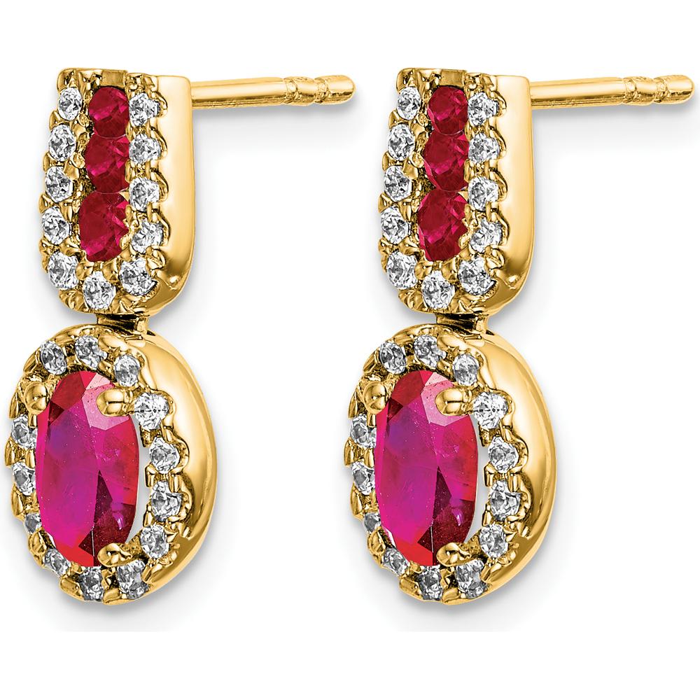 14K Yellow Gold Drop Earrings with Oval Ruby and Round Diamonds - 0.6 Carat Ruby, 0.08 Carat Total Diamond Weight by Monteluci Fine Jewelry