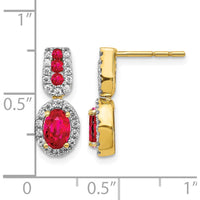 14K Yellow Gold Drop Earrings with Oval Ruby and Round Diamonds - 0.6 Carat Ruby, 0.08 Carat Total Diamond Weight by Monteluci Fine Jewelry