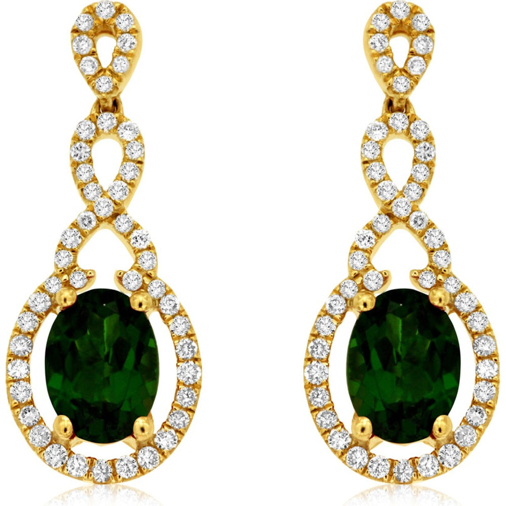 14K Yellow Gold Drop Earrings with Oval Russalite and Diamond Halo Motif - 1.90 Carat Total Russalite Weight and 0.42 Carat Total Diamond Weight - Royal Jewelry