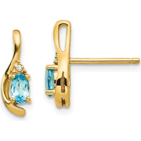 14K Yellow Gold Drop Earrings with Oval Swiss Blue Topaz and Round Diamonds - 0.30 Carat Total Topaz Weight, 0.01 Carat Total Diamond Weight by Oro Pregiato
