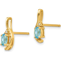 14K Yellow Gold Drop Earrings with Oval Swiss Blue Topaz and Round Diamonds - 0.30 Carat Total Topaz Weight, 0.01 Carat Total Diamond Weight by Oro Pregiato