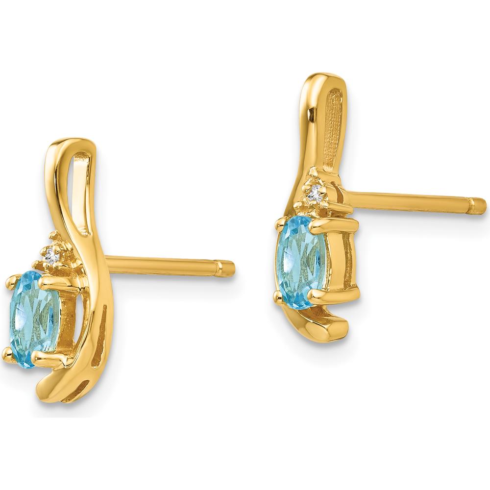 14K Yellow Gold Drop Earrings with Oval Swiss Blue Topaz and Round Diamonds - 0.30 Carat Total Topaz Weight, 0.01 Carat Total Diamond Weight by Oro Pregiato