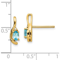 14K Yellow Gold Drop Earrings with Oval Swiss Blue Topaz and Round Diamonds - 0.30 Carat Total Topaz Weight, 0.01 Carat Total Diamond Weight by Oro Pregiato