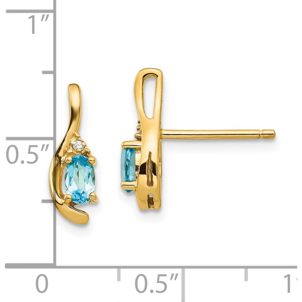 14K Yellow Gold Drop Earrings with Oval Swiss Blue Topaz and Round Diamonds - 0.30 Carat Total Topaz Weight, 0.01 Carat Total Diamond Weight by Oro Pregiato