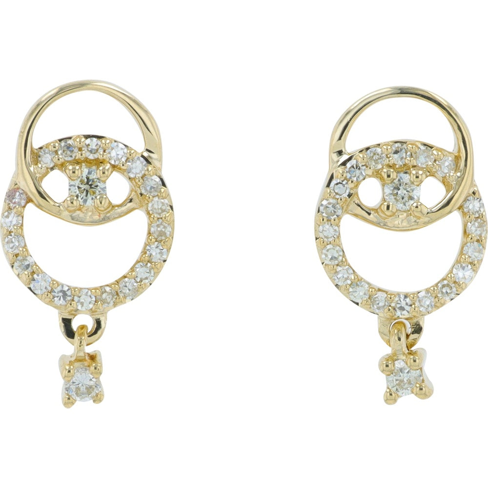 14K Yellow Gold Drop Earrings with Pavé-Set and Prong-Set Round Diamonds - 0.17 Carat Total Diamond Weight