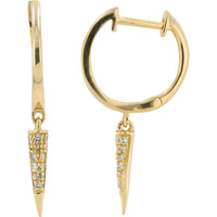14K Yellow Gold Drop Earrings with Pavé Set Round Diamond Spike Dangles - 0.08 Carat Total Diamond Weight