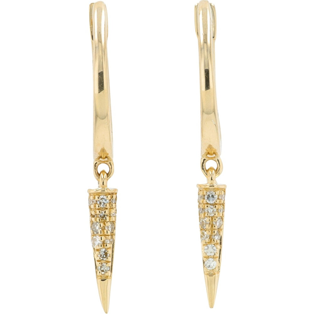 14K Yellow Gold Drop Earrings with Pavé Set Round Diamond Spike Dangles - 0.08 Carat Total Diamond Weight
