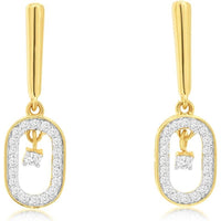 14K Yellow Gold Drop Earrings with Pave-Set Round Diamonds and Dangling Center Stone - 0.25 Carat Total Diamond Weight - Royal Jewelry