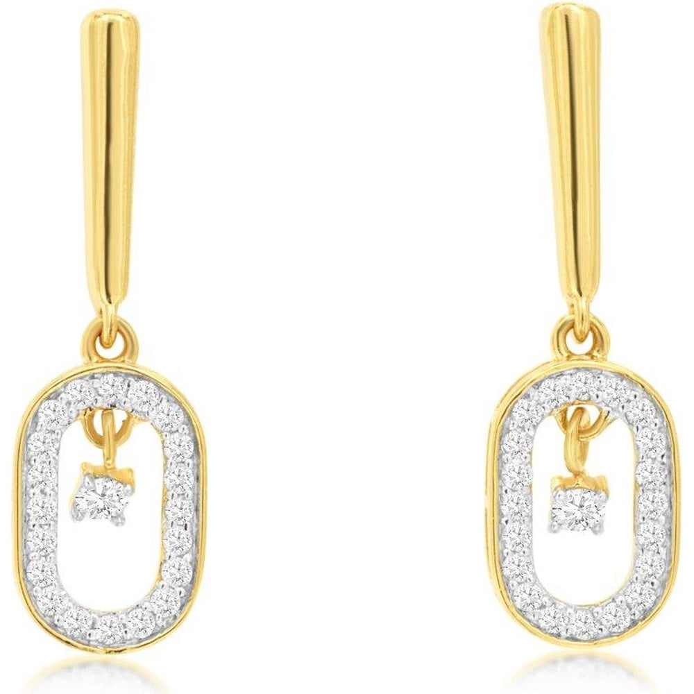14K Yellow Gold Drop Earrings with Pave-Set Round Diamonds and Dangling Center Stone - 0.25 Carat Total Diamond Weight - Royal Jewelry