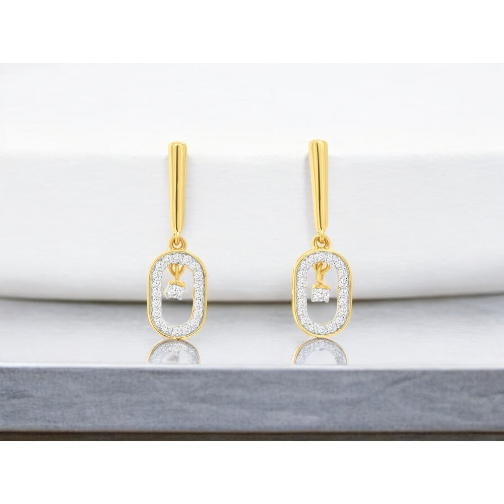 14K Yellow Gold Drop Earrings with Pave-Set Round Diamonds and Dangling Center Stone - 0.25 Carat Total Diamond Weight - Royal Jewelry