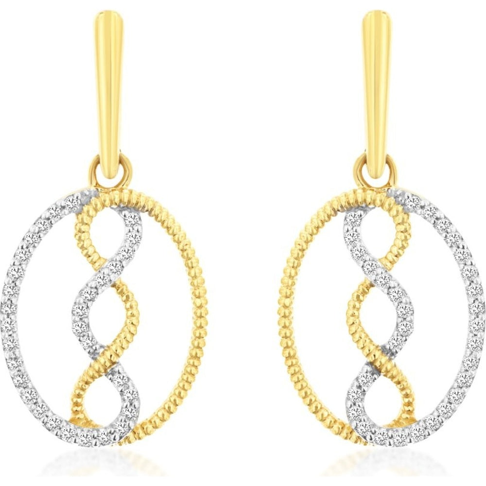 14K Yellow Gold Drop Earrings with Pave Set Round Diamonds and Infinity Motif - 0.25 Carat Total Diamond Weight - Royal Jewelry