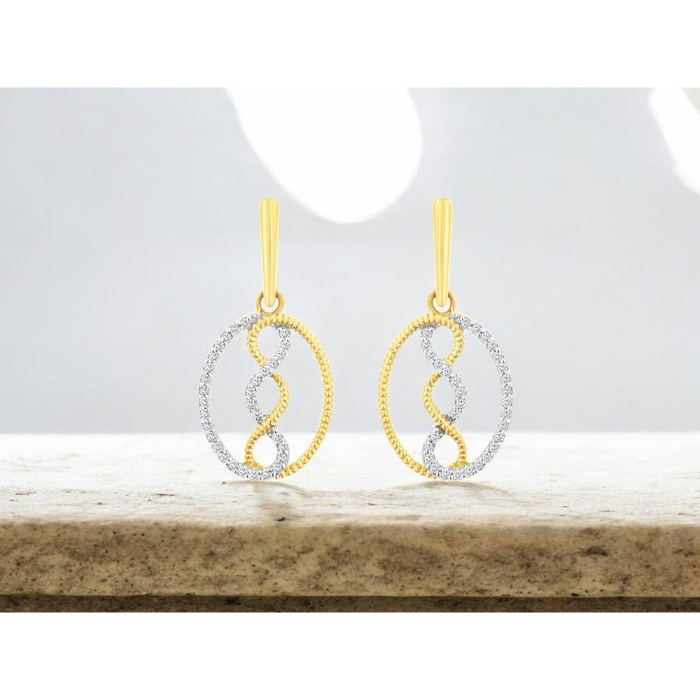 14K Yellow Gold Drop Earrings with Pave Set Round Diamonds and Infinity Motif - 0.25 Carat Total Diamond Weight - Royal Jewelry